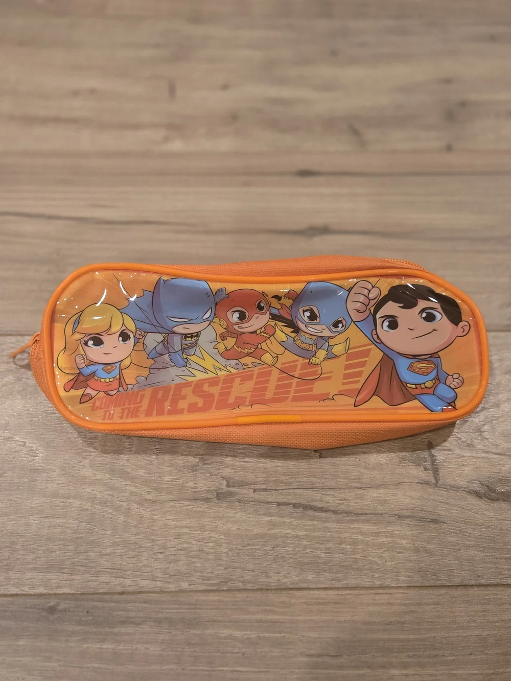 NWOT DC Super Friends Zipper Pencil Pouch Orange Justice League Boys Girls
